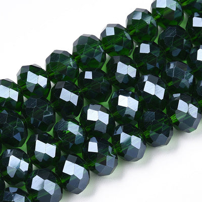 1 Strand of 6x5mm Faceted Crystal Glass Rondelle Beads ~ Lustred Dark Green ~ approx. 85 beads