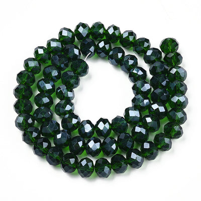1 Strand of 6x5mm Faceted Crystal Glass Rondelle Beads ~ Lustred Dark Green ~ approx. 85 beads