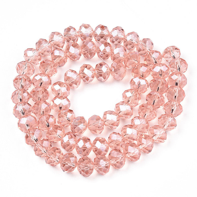 1 Strand of 6x5mm Faceted Crystal Glass Rondelle Beads ~ Lustred Pink ~ approx. 85 beads