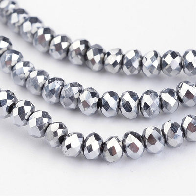 3x2mm Electroplated Faceted Glass Rondelle Beads ~ Silver Plated ~ approx. 165 beads