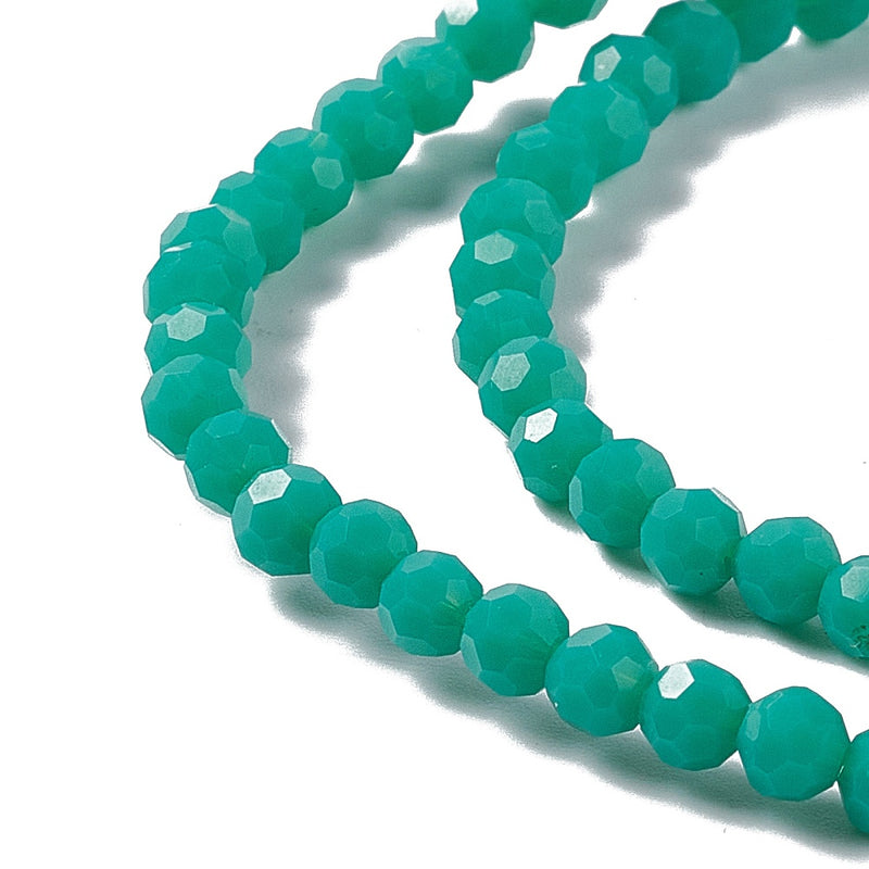 4mm Round Faceted Glass Beads ~ Opaque Turquoise ~ approx. 99 beads/string
