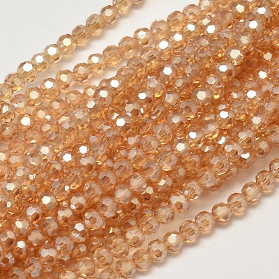 4mm Round Electroplated Faceted Crystal Glass Beads ~ Topaz ~ 95 beads/string