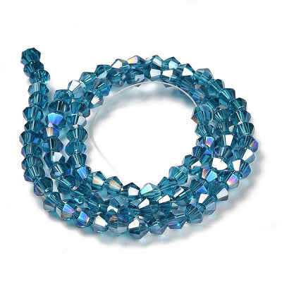 4mm Electroplated Crystal Glass Bicones ~ Steel Blue AB ~ approx. 87 beads/string