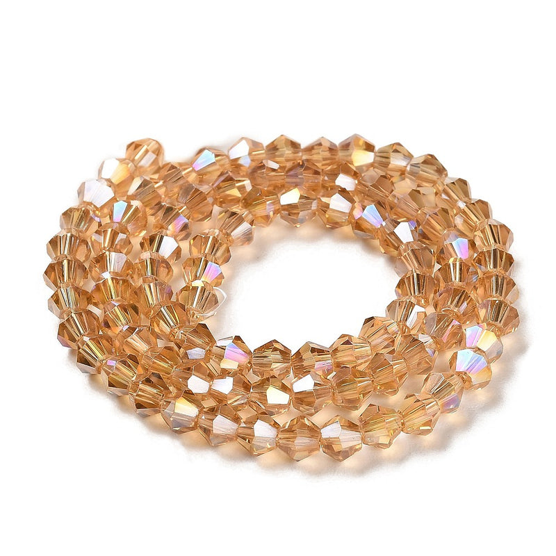 4mm Electroplated Crystal Glass Bicones ~ Gold AB ~ approx. 87 beads/string