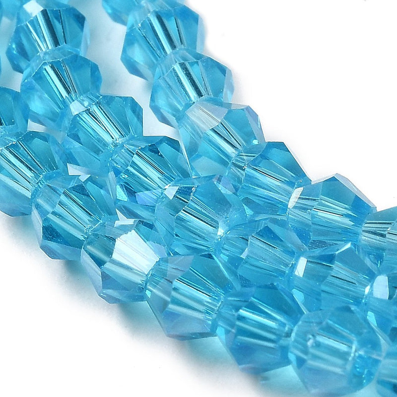 4mm Electroplated Crystal Glass Bicones ~ Light Blue AB ~ approx. 87 beads/string