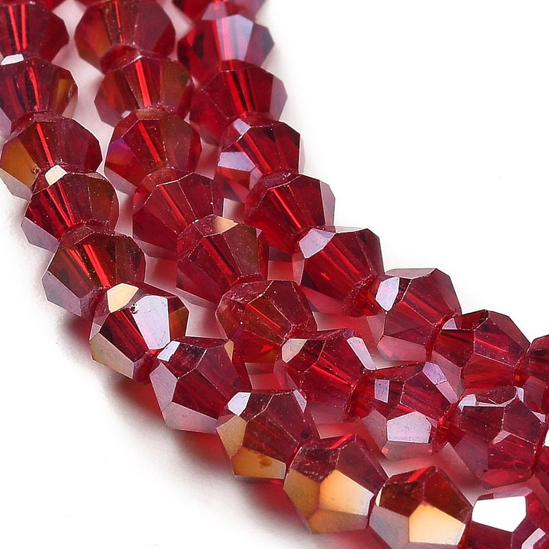 4mm Electroplated Crystal Glass Bicones ~ Dark Red AB ~ approx. 87 beads/string