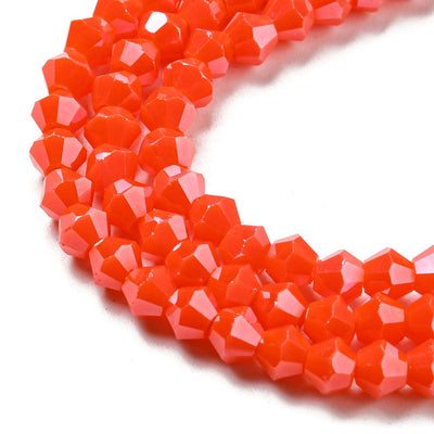 4mm Glass Bicones ~ Opaque Lustred Coral Red ~ approx. 87 beads/string