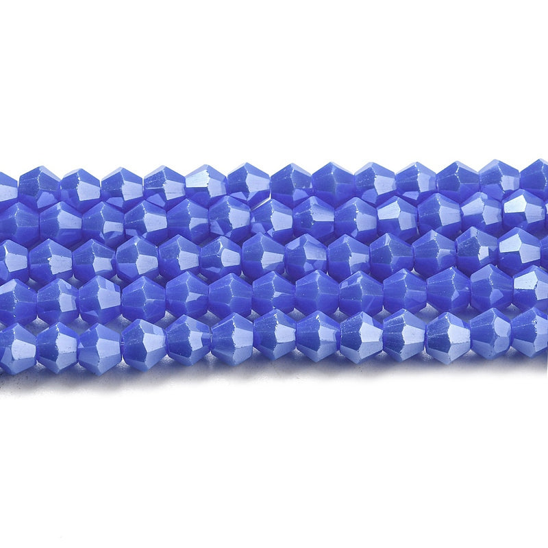 4mm Glass Bicones ~ Opaque Lustred Blue ~ approx. 87 beads/string