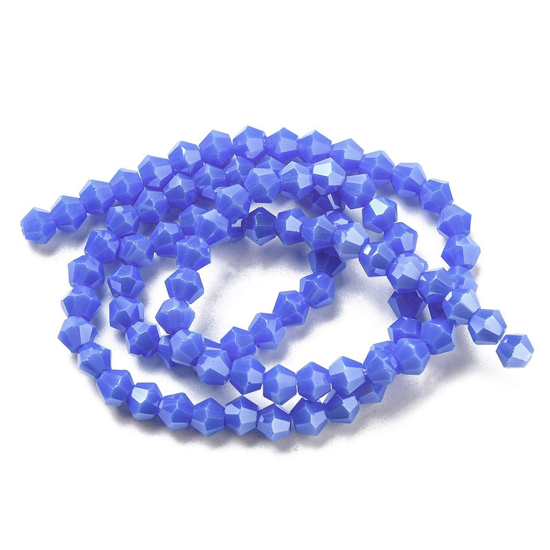 4mm Glass Bicones ~ Opaque Lustred Blue ~ approx. 87 beads/string