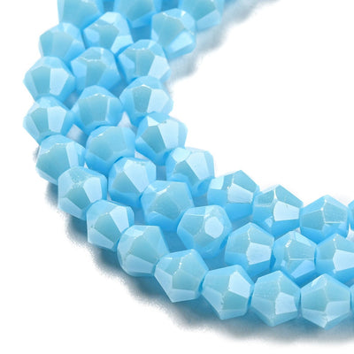 4mm Glass Bicones ~ Opaque Lustred Light Blue ~ approx. 87 beads/string