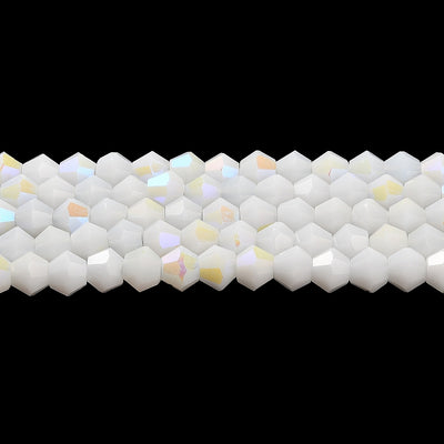 4mm Glass Bicones ~ Opaque White AB ~ approx. 87 beads/string