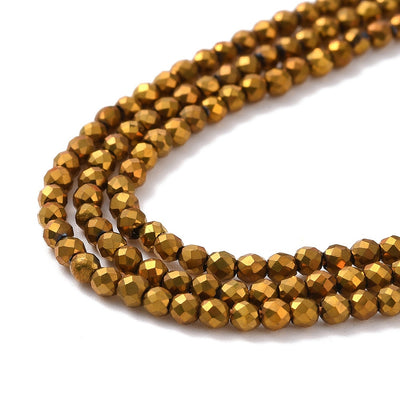 2mm Round Electroplated Faceted Glass Beads ~ Dark Gold ~ approx. 200 beads / string
