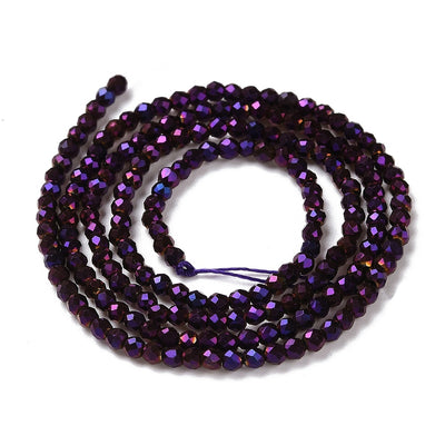 2mm Round Electroplated Faceted Glass Beads ~ Purple ~ approx. 200 beads / string