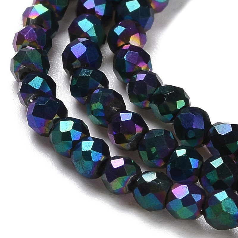 2mm Round Electroplated Faceted Glass Beads ~ Multicolour ~ approx. 200 beads / string