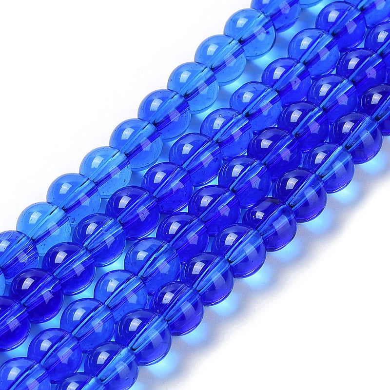 1 Strand of 6mm Glass Beads ~ Transparent Blue ~ approx. 50 beads