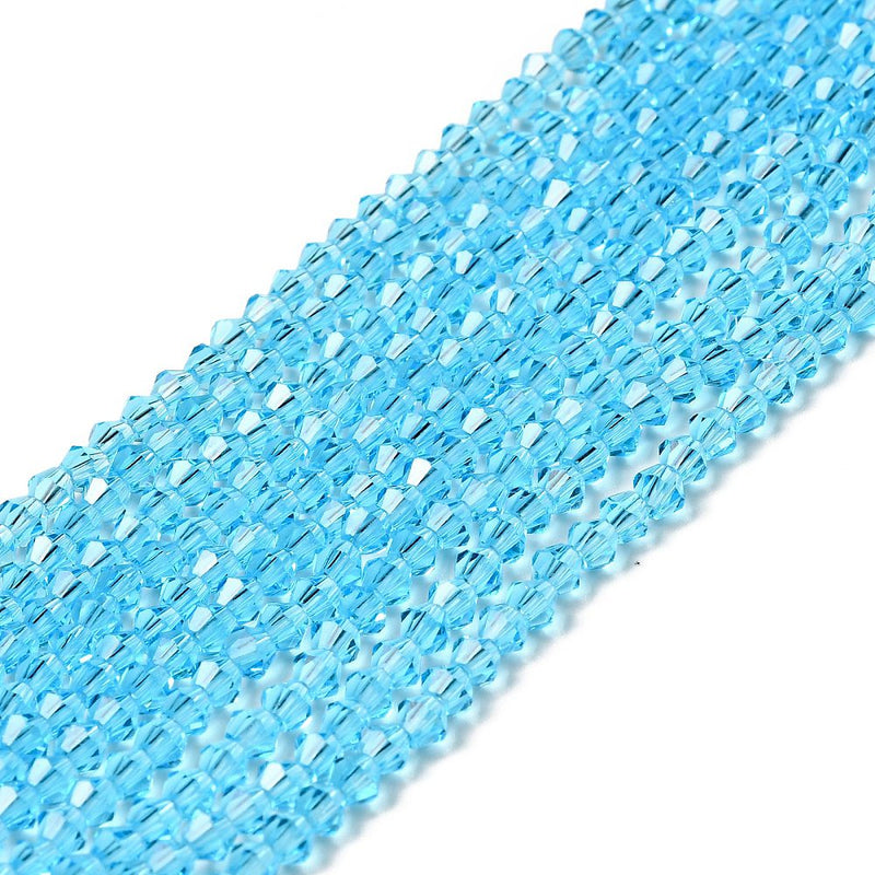 3mm Glass Bicones ~ approx. 130 Beads / String ~ Light Blue