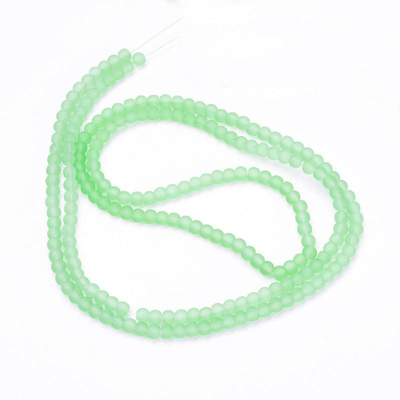 1 Strand of Frosted 4mm Round Glass Beads ~ Pale Green ~ approx. 200 beads