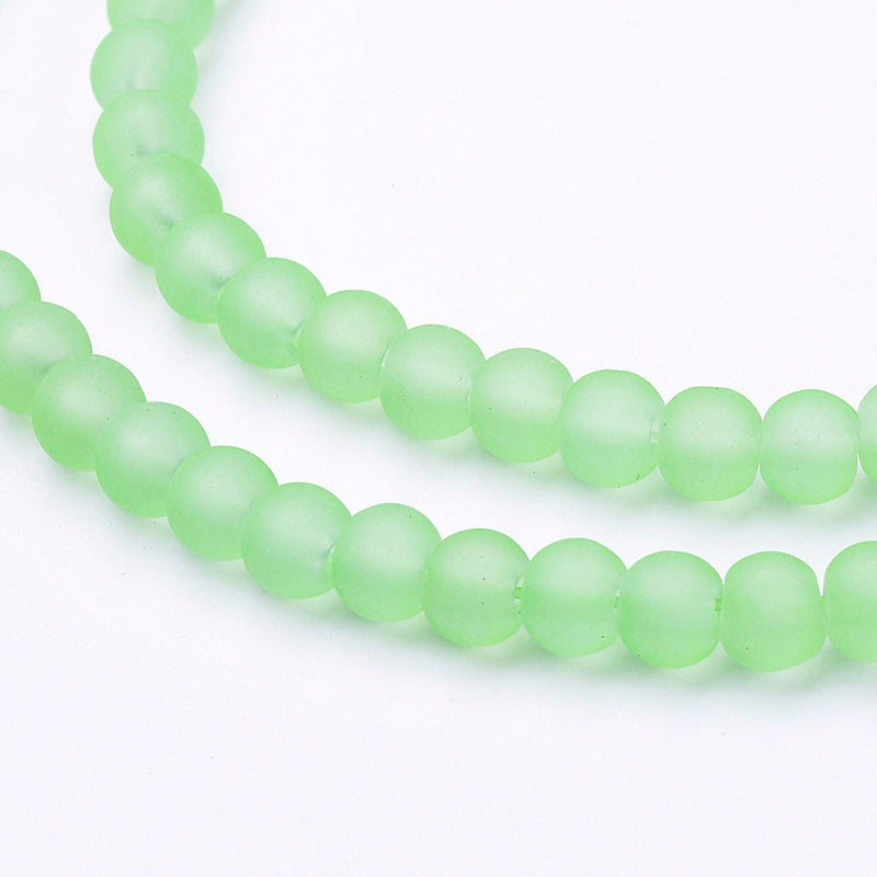 1 Strand of Frosted 4mm Round Glass Beads ~ Pale Green ~ approx. 200 beads
