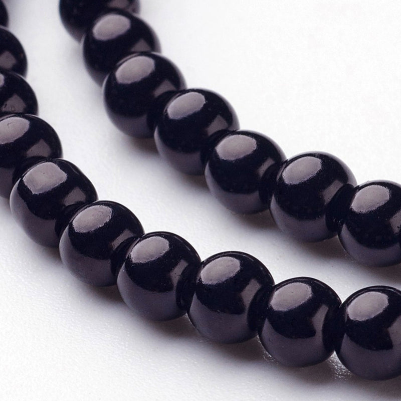 4mm Round Glass Pearls ~ Black ~ approx. 200 beads / strand