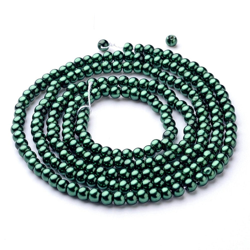 4mm Round Glass Pearls ~ Green ~ approx. 200 beads / strand