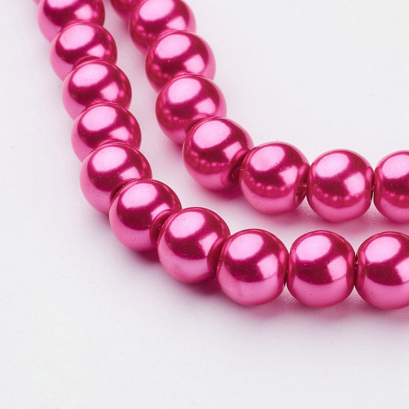 1 Strand of 8mm Round Glass Pearls ~ Dark Hot Pink ~ approx. 100 beads