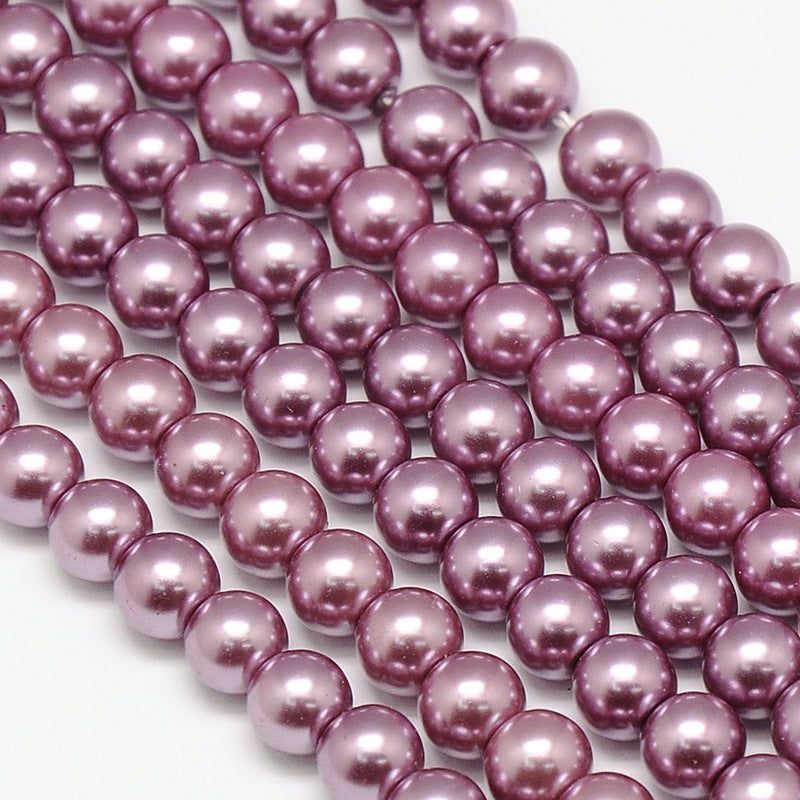 1 Strand of 8mm Round Glass Pearls ~ Mauve ~ approx. 52 beads