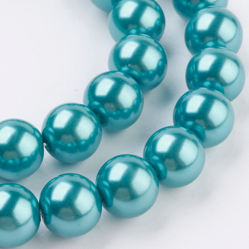 1 Strand of 8mm Round Glass Pearls ~ Deep Sky Blue ~ approx. 52 beads