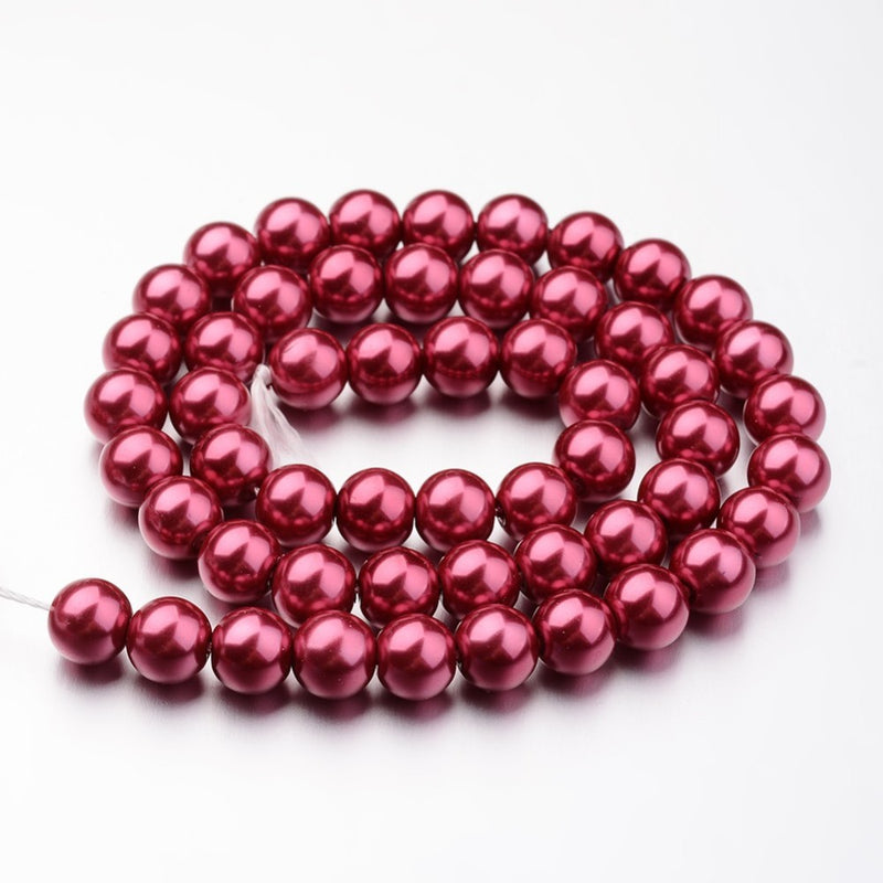 1 Strand of 8mm Round Glass Pearls ~ Fuchsia ~ approx. 52 beads