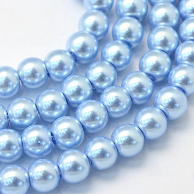 1 Strand of 6mm Glass Pearl Beads ~ Light Sapphire ~ approx. 140 beads