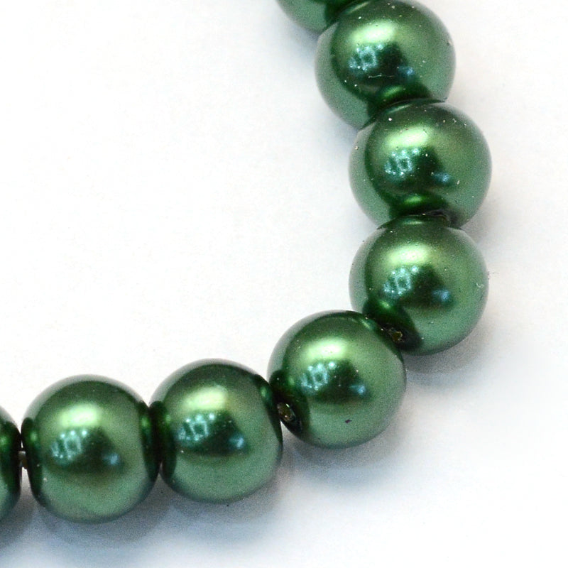 1 Strand of 6mm Round Glass Pearls ~ Dark Green ~ approx. 140 beads