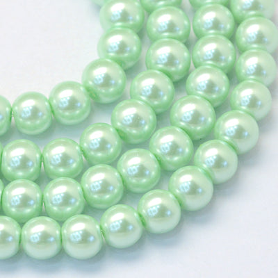 1 Strand of 8mm Round Glass Pearls ~ Lt. Green ~ approx. 105 beads