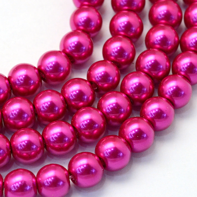 1 Strand of 8mm Round Glass Pearls ~ Magenta ~ approx. 105 beads
