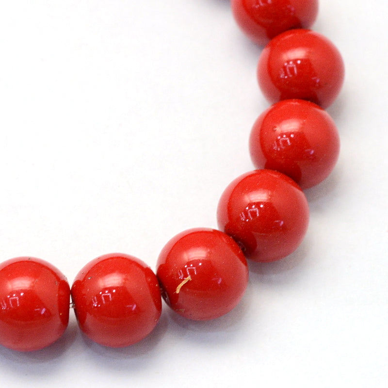 1 Strand of 8mm Round Glass Pearls ~ Red ~ approx. 105 beads