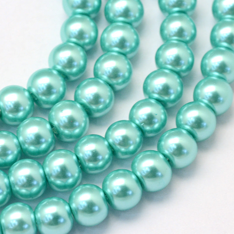 1 Strand of 8mm Round Glass Pearls ~ Light Turquoise ~ approx. 105 beads