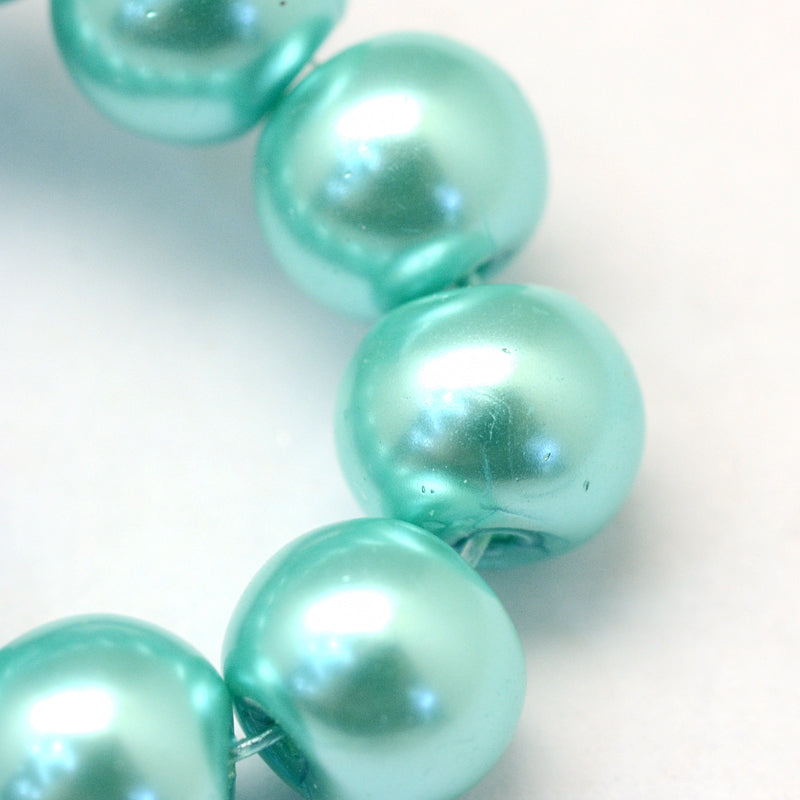 1 Strand of 8mm Round Glass Pearls ~ Light Turquoise ~ approx. 105 beads
