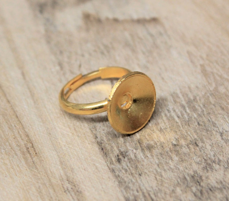 1 x Gold Plated Brass Ring Bezel for 14mm Rivoli ~ Adjustable