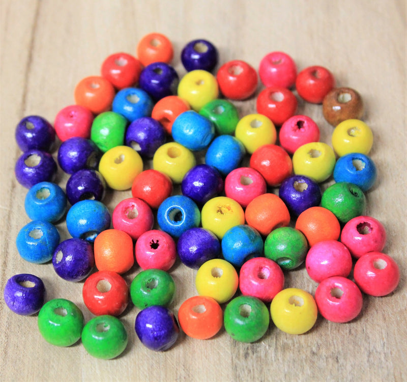 10mm Round Wooden Beads ~ Mixed Colours ~ Pack of 20