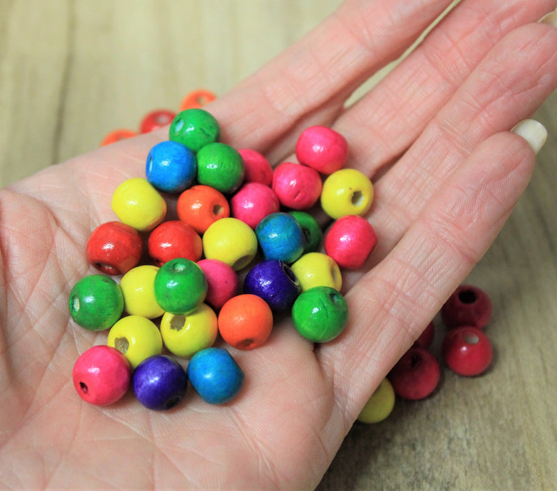 10mm Round Wooden Beads ~ Mixed Colours ~ Pack of 20