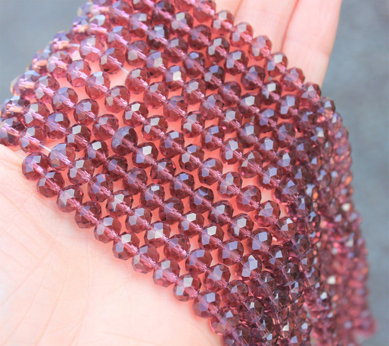 1 Strand of 8x6mm Faceted Glass Rondelle Beads ~ Transparent Amethyst ~ approx. 68 beads