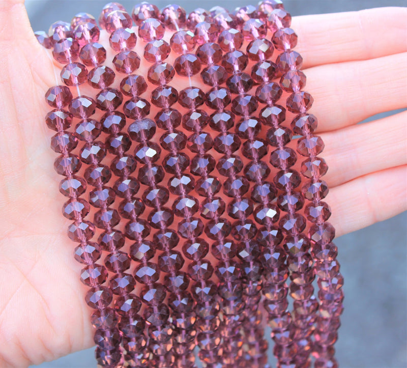 1 Strand of 8x6mm Faceted Glass Rondelle Beads ~ Transparent Amethyst ~ approx. 68 beads