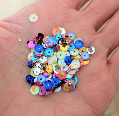 5mm Round Cupped Sequins ~ Mixed Colours ~ 5 grams bag ( over 600 pcs)