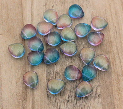 12.5mmx10.5mm Spray Painted Top Drilled Briolette Beads ~ Teal/Fuchsia ~ Pack of 4