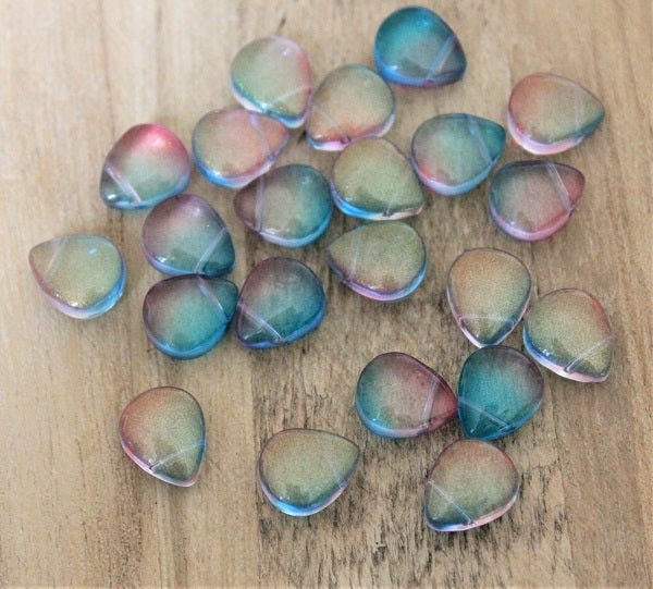 12.5mmx10.5mm Spray Painted Top Drilled Briolette Beads ~ Teal/Fuchsia ~ Pack of 4