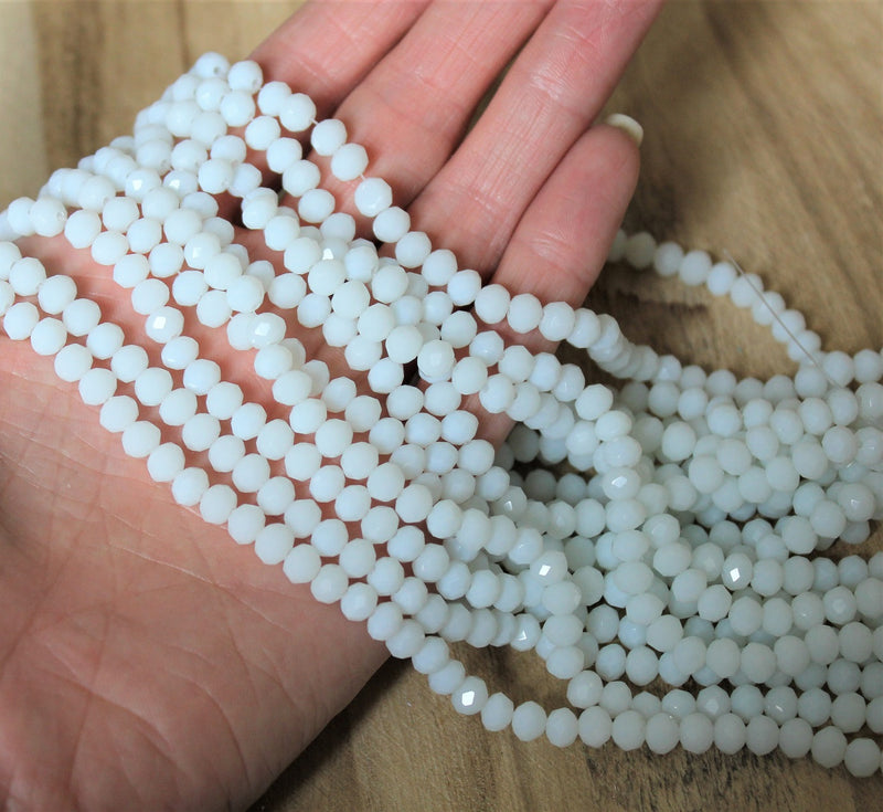 1 Strand of 6x4mm Faceted Glass Rondelle Beads ~ White ~ approx. 88 beads