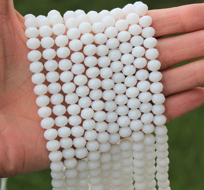 1 Strand of 8x6mm Faceted Glass Rondelle Beads ~White ~ approx. 72 beads