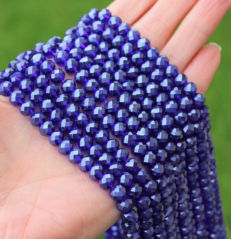 1 Strand of 8x6mm Faceted Glass Rondelle Beads ~ Transparent Lustred Blue ~ approx. 72 beads