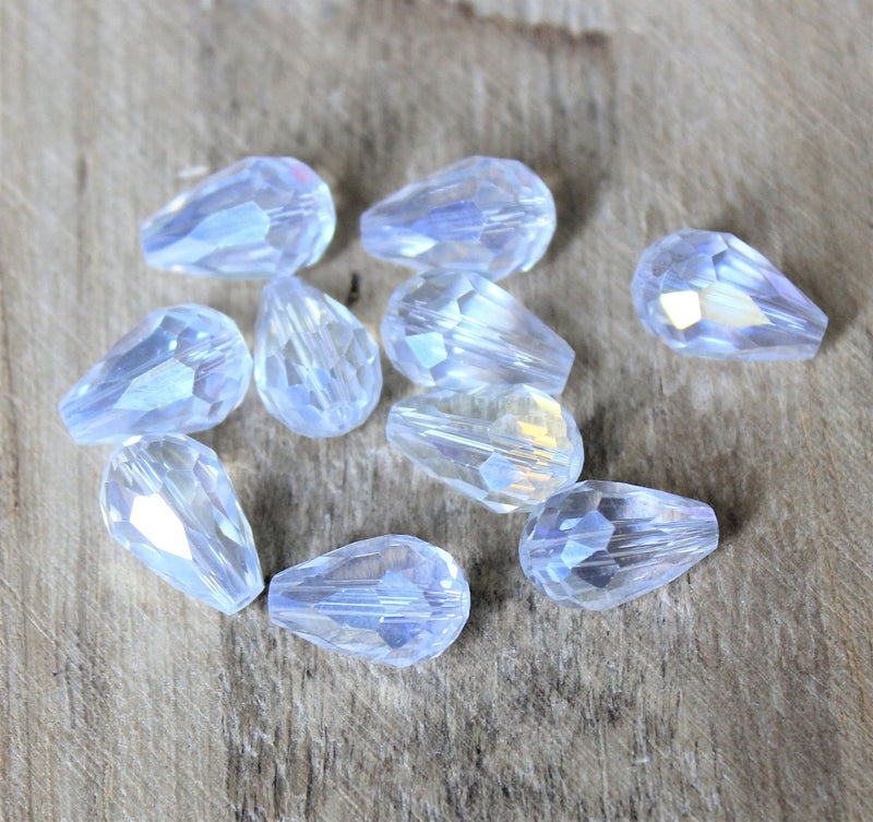 2 x Faceted Crystal Glass Drop Beads ~ 15x10mm ~ Crystal AB
