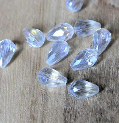 2 x Faceted Crystal Glass Drop Beads ~ 15x10mm ~ Crystal AB