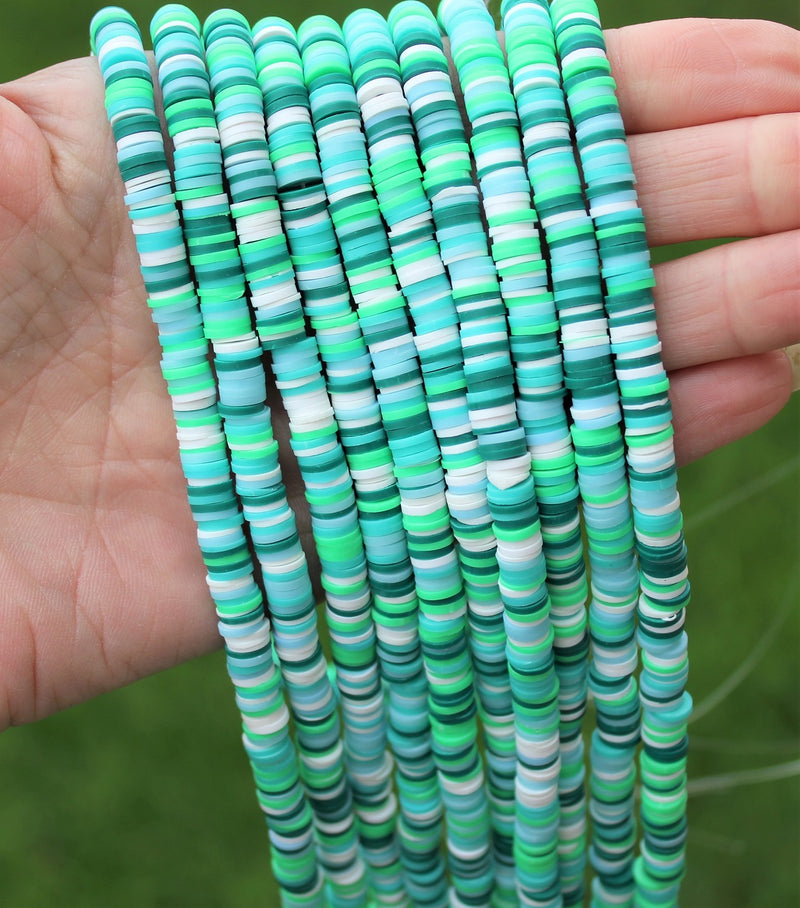 1 Strand of 6mm Polymer Clay Katsuki Beads ~ Sea Green Mix ~ approx. 290-320 beads