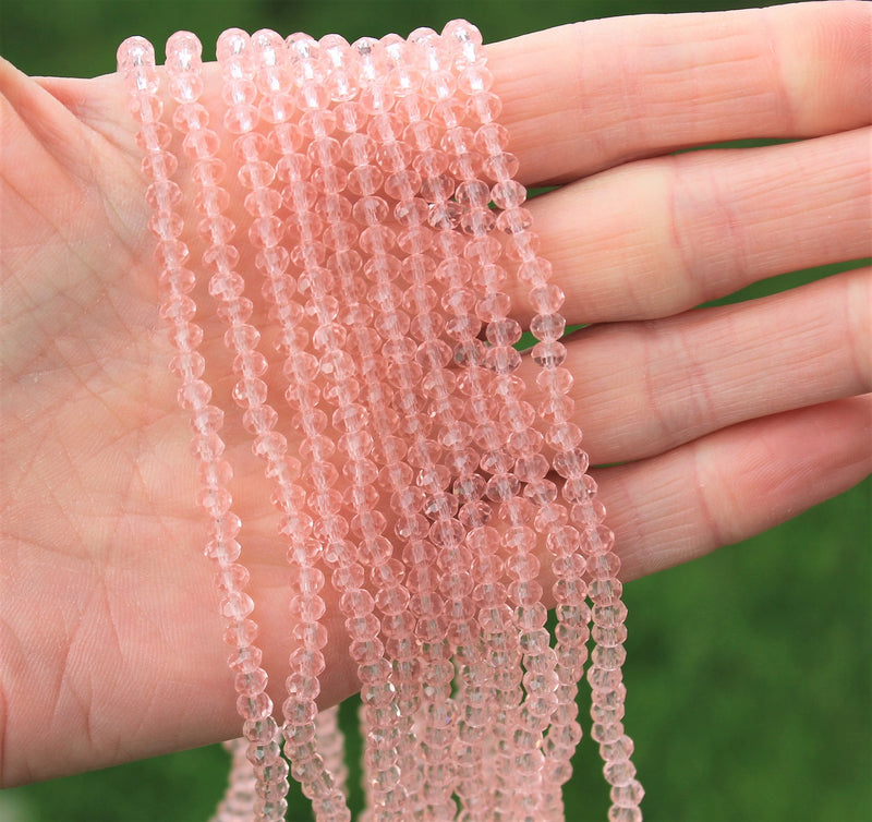 1 Strand of 4x3mm Faceted Glass Rondelle Beads ~ Pink ~ approx. 123 beads